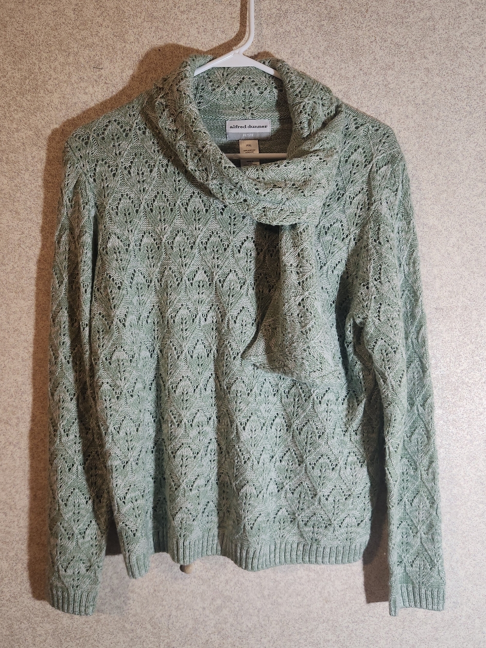 Alfred Dunner Sage Openwork Cowl Sweater with Attached Scarf